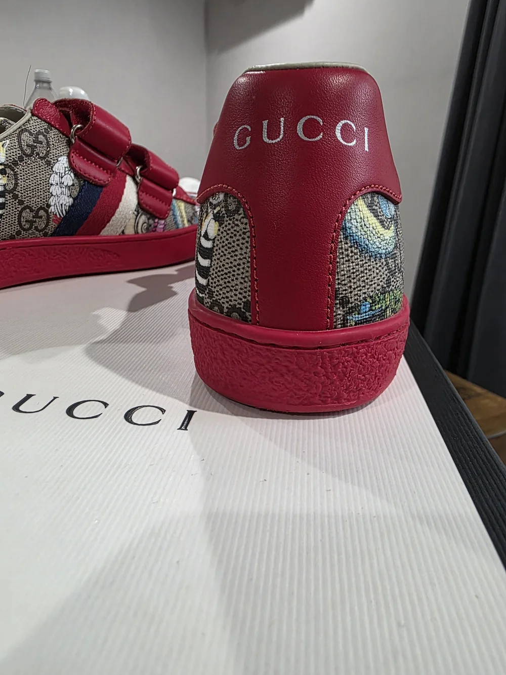 Gucci Kids Red GG Supreme Velcro Strap Sneakers Like New